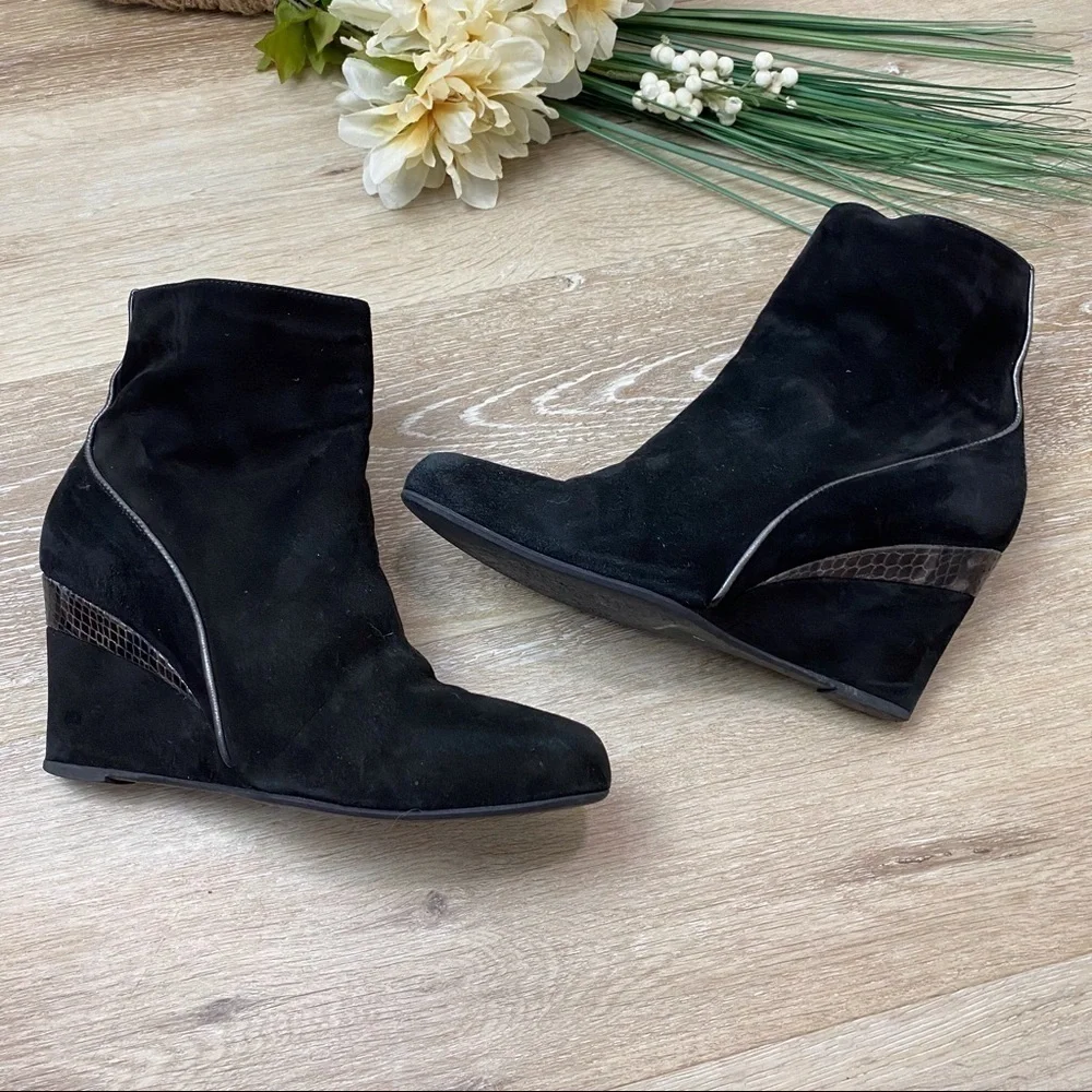 Aquatalia Suede Leather Wedge Ankle Booties
